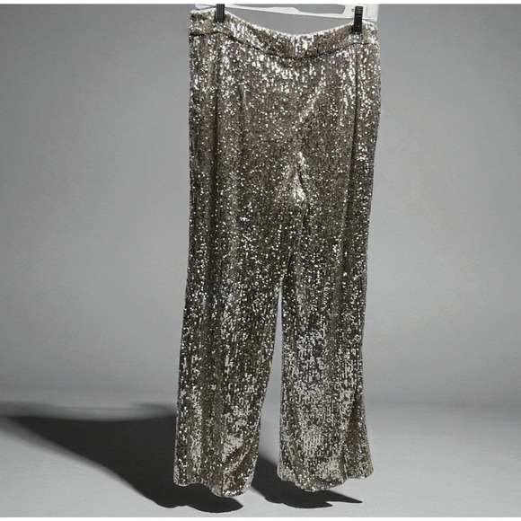 Sequin Wide Leg Cropped High Rise Women's Med Disco Party Glam Y2K Holiday NYE - Picture 2 of 12